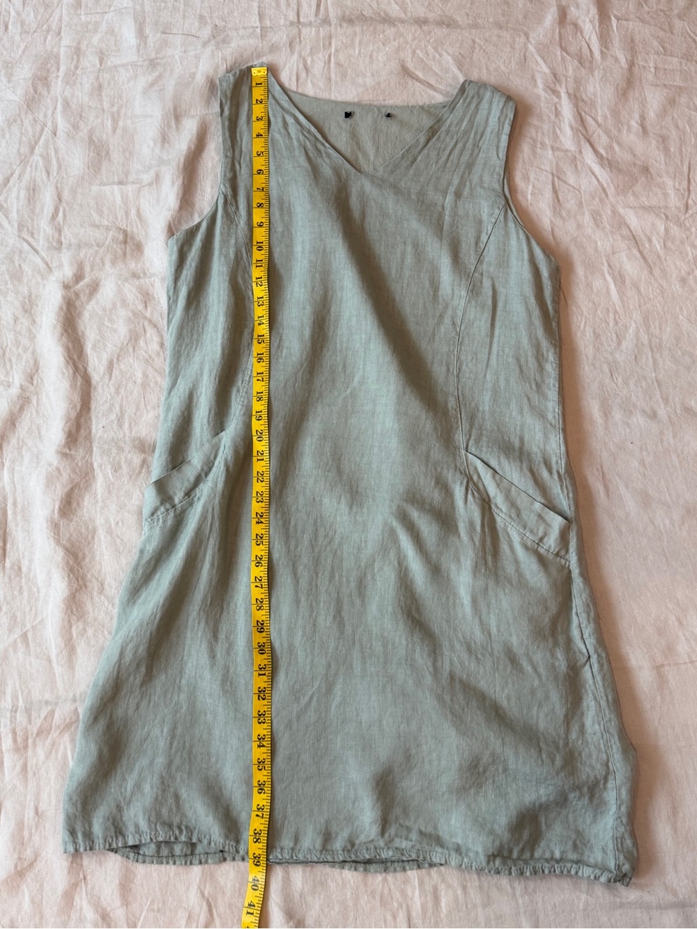 100% linen V-Neck Linen Shift Dress in dusty Sage medium to large - Picture 12 of 12